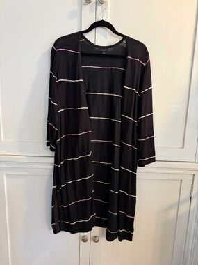 Alfani Black Knit Cardigan with Pink Stripe Accent